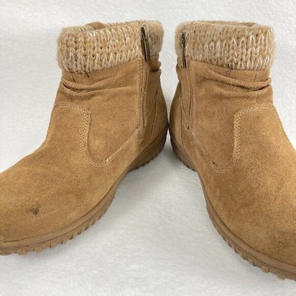 Khombu Laura All Weather Leather Knit Cuffs Ankle Boots Chestnut Brown 11M - Picture 3 of 8